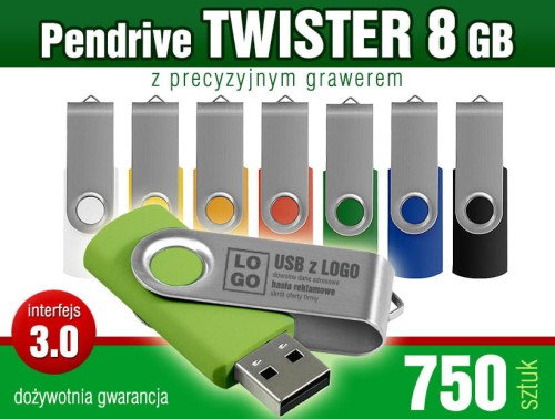 Pendrive Twister 3.0 - 8 GB z grawerem lub nadrukiem full kolor CMYK - pakiet 750 szt.
