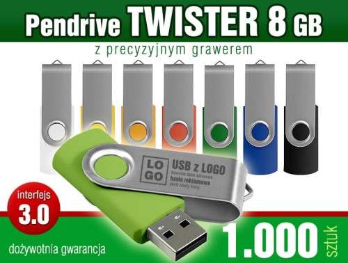 Pendrive Twister 3.0 - 8 GB z grawerem lub nadrukiem full kolor CMYK - pakiet 1.000 szt.