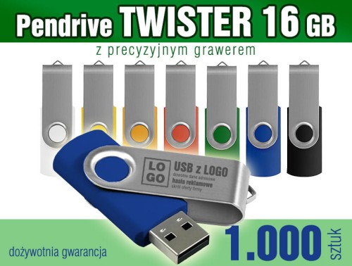 Pendrive Twister 16 GB z grawerem lub nadrukiem full kolor CMYK - pakiet 1.000 szt.