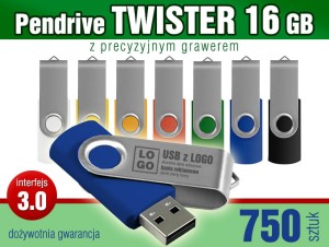 Pendrive TWISTER 3.0 16GB z  grawerem - pakiet 750 szt.