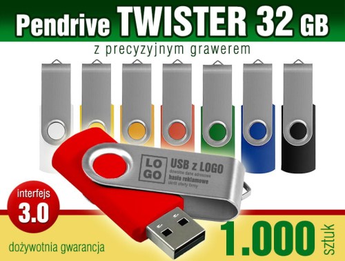 Pendrive Twister 3.0 - 32 GB z grawerem lub nadrukiem full kolor CMYK - pakiet 1.000 szt.