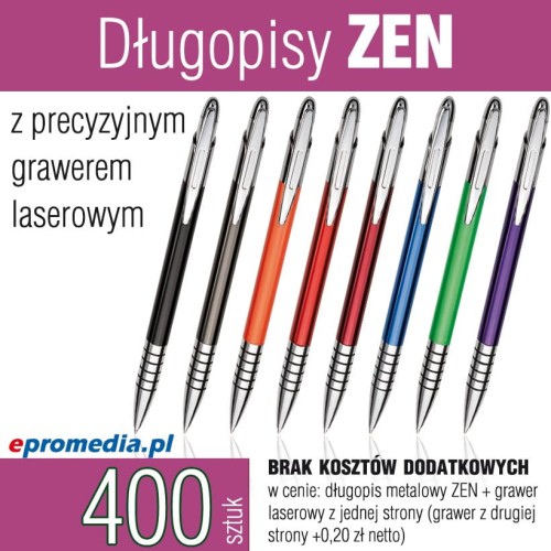 Długopisy metalowe ZEN z grawerem - komplet 400 szt.