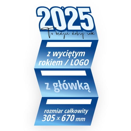 Plecki do kalendarzy trójdzielnych z wyciętym rokiem, napisem, logo