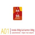 Metki A01 - 44x66 mm, kreda 350g lub karton Arktika 300g, druk full kolor CMYK