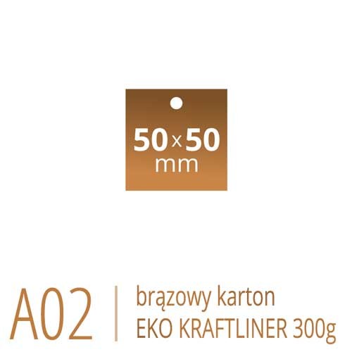 Metki A02 Eko KRAFT - 50x50 mm, brązowy karton Kraftliner 300g, druk full kolor CMYK
