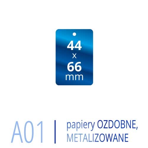 Metki A01 PRESTIGE - 44x66 mm, druk na papierach ozdobnych, metalizowanych, perłowych, itp.