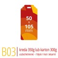 Metki B03 - 50x105 mm, kreda 350g lub karton Arktika 300g, druk full kolor CMYK