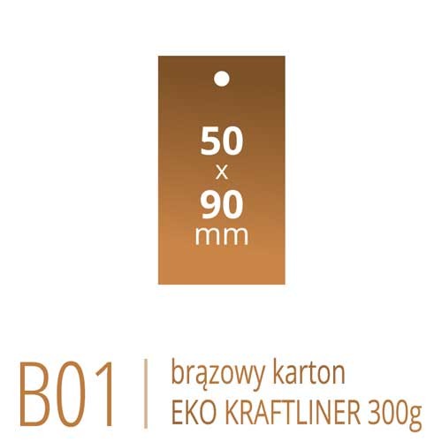 Metki B01 Eko KRAFT - 50x90 mm, brązowy karton Kraftliner 300g, druk full kolor CMYK