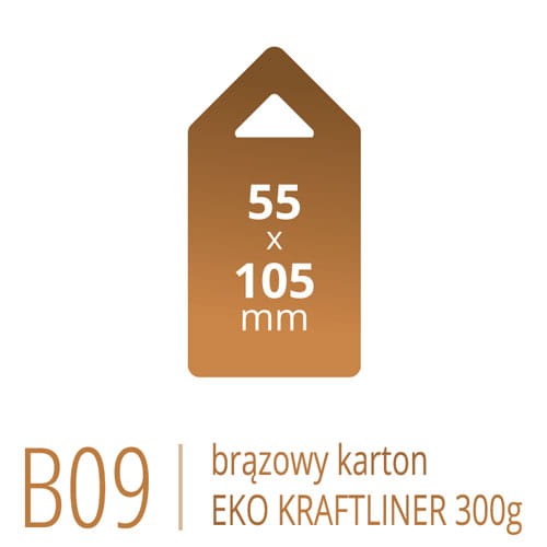 Metki B09 Eko KRAFT - 55x105 mm, brązowy karton Kraftliner 300g, druk full kolor CMYK