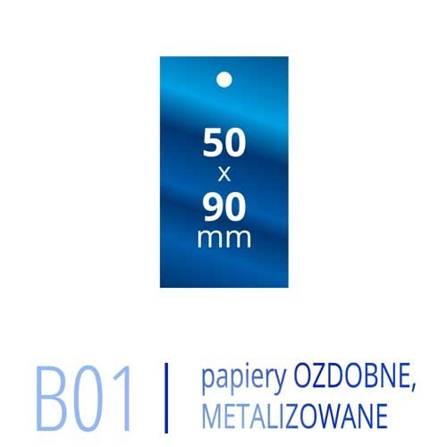 Metki B01 PRESTIGE - 50x90 mm, druk na papierach ozdobnych, metalizowanych, perłowych, itp.