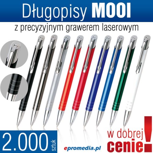 Długopisy metalowe MOOI z grawerem laserowym - komplet 2.000 szt.