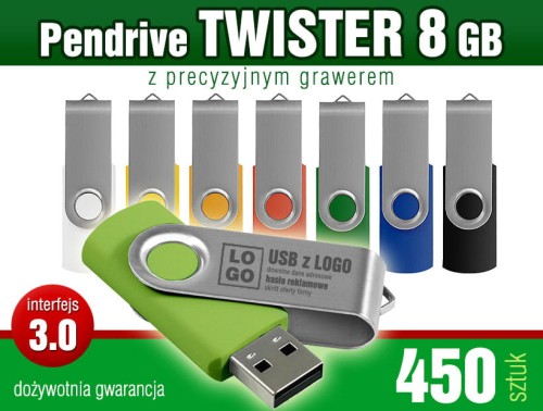 Pendrive Twister 3.0 - 8 GB z grawerem lub nadrukiem full kolor CMYK - pakiet 450 szt.
