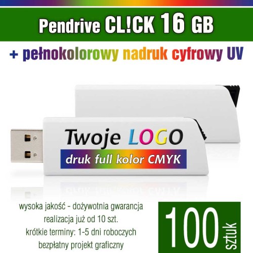 Pendrive CLICK 16 GB z nadrukiem full kolor - komplet 100 szt.