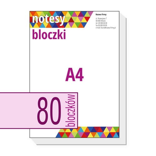notesy reklamowe, bloczki reklamowe - A4 - ilość kartek w bloczku: do wyboru 25 / 50 / 100 kartek + plecki kartonowe