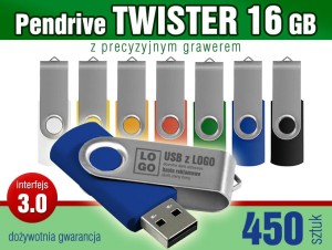 Pendrive TWISTER 3.0 16GB z  grawerem - pakiet 450 szt.
