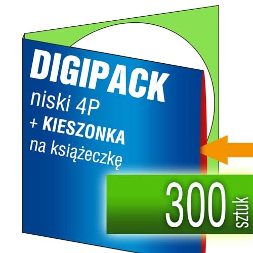 Digipacki niskie 4P - jednołamowe, na 1 płytę + KIESZONKA na książeczkę - druk cyfrowy pełnokolorowy - 300 szt.