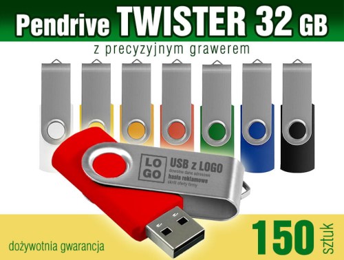 Pendrive Twister 32 GB z grawerem lub nadrukiem full kolor CMYK - pakiet 150 szt.