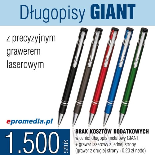 Długopisy metalowe GIANT z grawerem - komplet 1.500 szt.