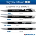Długopisy metalowe MOOI z grawerem laserowym - standardowe obszary znakowania