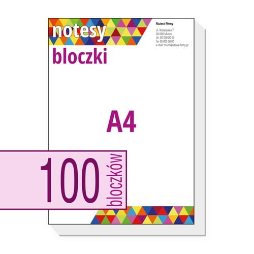notesy reklamowe, bloczki reklamowe - A4 - ilość kartek w bloczku: do wyboru 25 / 50 / 100 kartek + plecki kartonowe