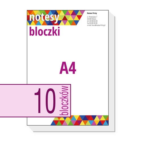notesy reklamowe, bloczki reklamowe - A4 - ilość kartek w bloczku: do wyboru 25 / 50 / 100 kartek + plecki kartonowe