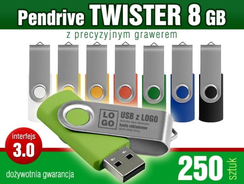 Pendrive Twister 3.0 - 8 GB z grawerem lub nadrukiem full kolor CMYK - pakiet 250 szt.