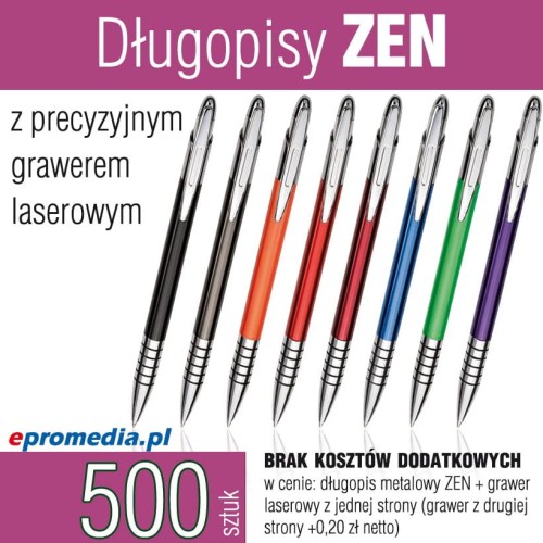 Długopisy metalowe ZEN z grawerem - komplet 500 szt.