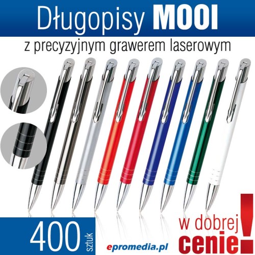 Długopisy metalowe MOOI z grawerem laserowym - komplet 400 szt.