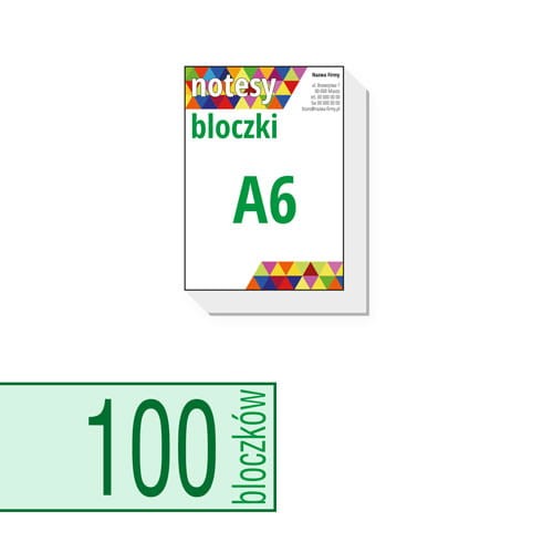notesy reklamowe, bloczki reklamowe - A6 - ilość kartek w bloczku: do wyboru 25 / 50 / 100 kartek + plecki kartonowe