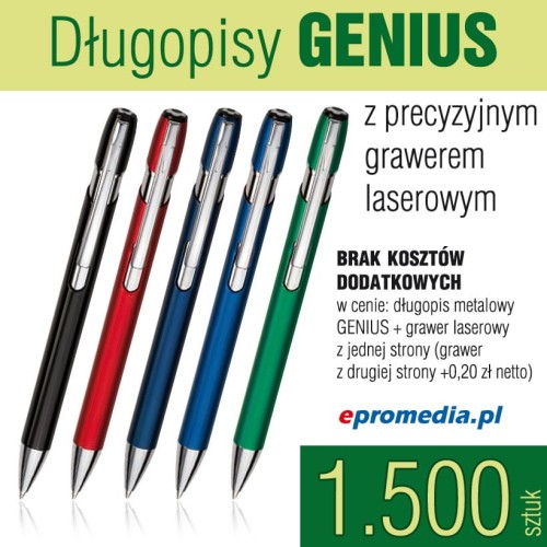 Długopisy metalowe GENIUS z grawerem - komplet 1.500 szt.