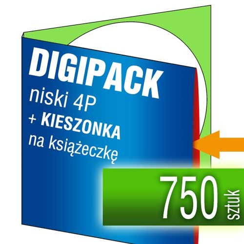 Digipacki niskie 4P - jednołamowe, na 1 płytę + KIESZONKA na książeczkę - druk cyfrowy pełnokolorowy - 750 szt.