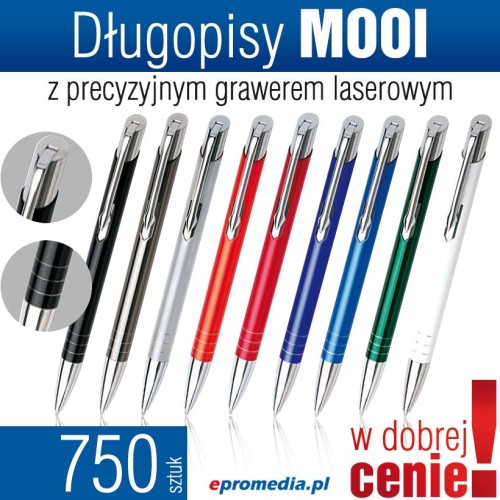 Długopisy metalowe MOOI z grawerem laserowym - komplet 750 szt.