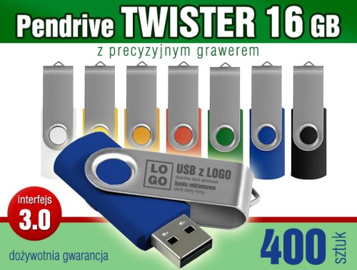 Pendrive Twister 3.0 - 16 GB z grawerem lub nadrukiem full kolor CMYK - pakiet 400 szt.