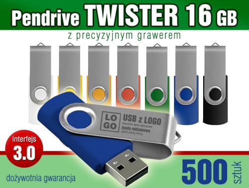Pendrive Twister 3.0 - 16 GB z grawerem lub nadrukiem full kolor CMYK - pakiet 500 szt.