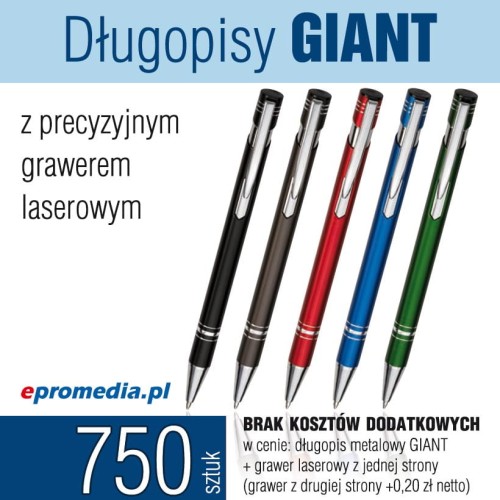 Długopisy metalowe GIANT z grawerem - komplet 750 szt.