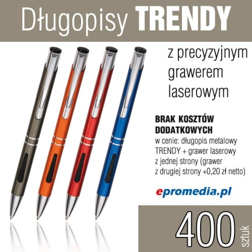 Długopisy metalowe TRENDY z grawerem - komplet 400 szt.