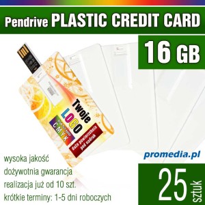 Pendrive PLASTIC CARD 16GB z  nadrukiem - pakiet 25 szt.