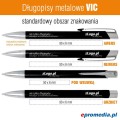 Długopisy metalowe VIC z grawerem - standardowy obszar znakowania