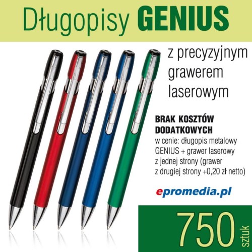 Długopisy metalowe GENIUS z grawerem - komplet 750 szt.