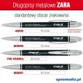 Długopisy metalowe ZARA z grawerem - standardowy obszar znakowania