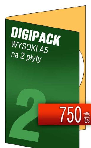 Digipacki WYSOKI A5 - jednołamowe, na 2 płyty - druk cyfrowy pełnokolorowy - 750 szt.