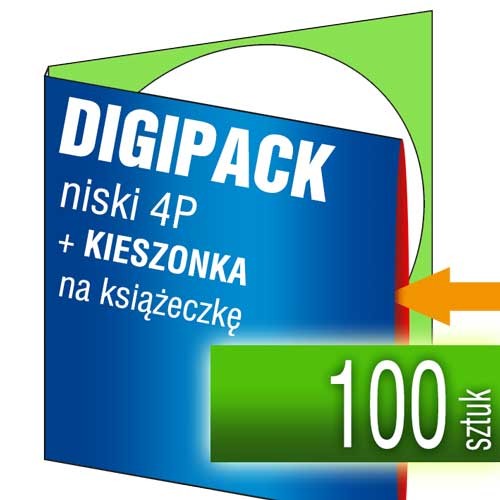 Digipacki niskie 4P - jednołamowe, na 1 płytę + KIESZONKA na książeczkę - druk cyfrowy pełnokolorowy - 100 szt.